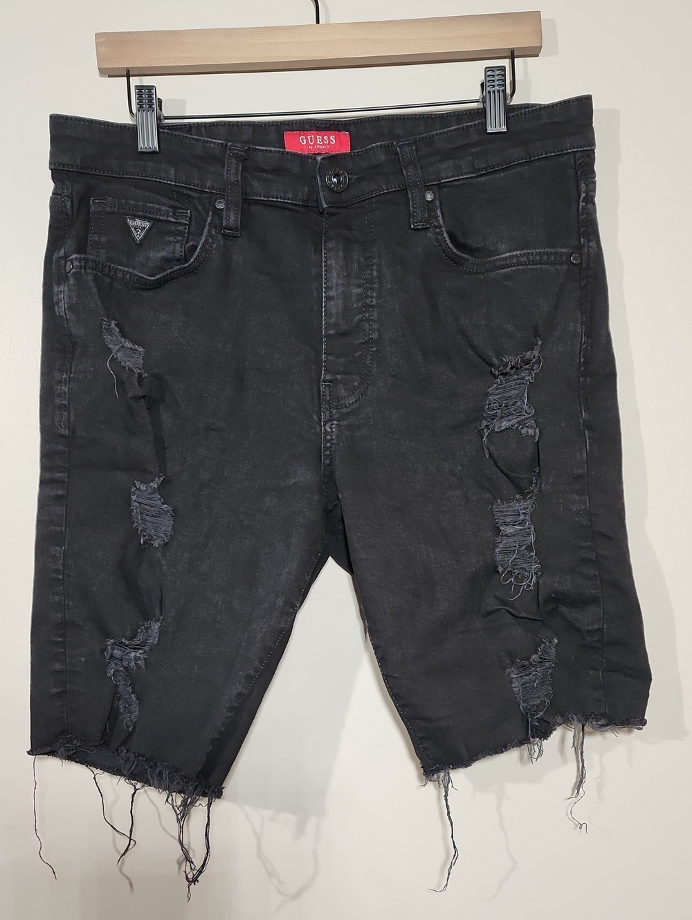 GUESS Black Distressed Ripped Denim Shorts